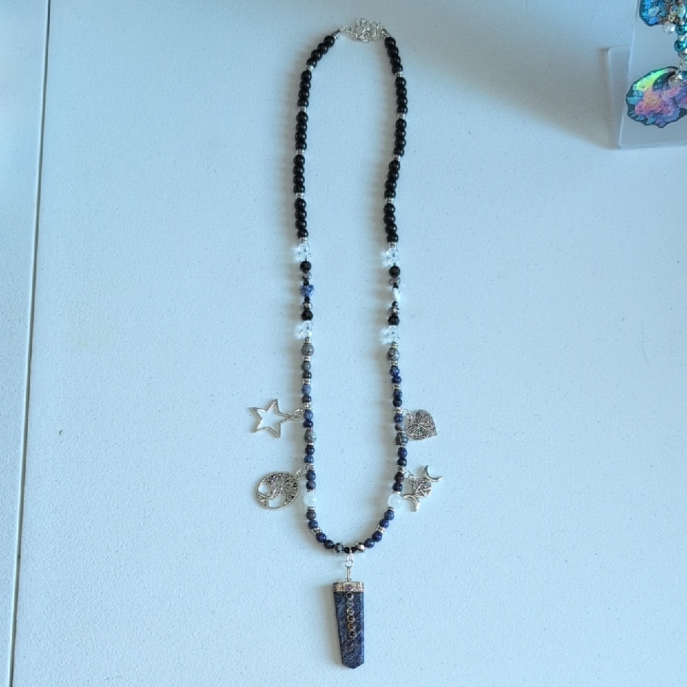 Silver and Blue Beaded Soladite And Piacos Jasper Necklace